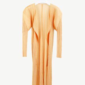 Issey Miyake Pleats Please Light Orange Pleated Long Open-Front Cardigan